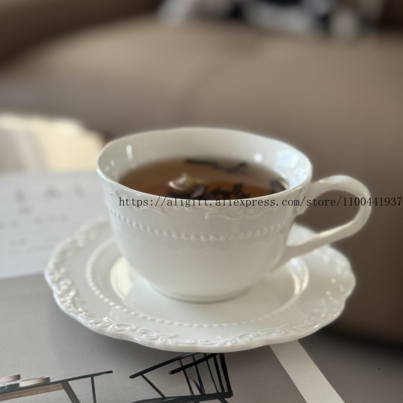 Coffee Tea Games - French Light Luxury Embossed Floral Coffee