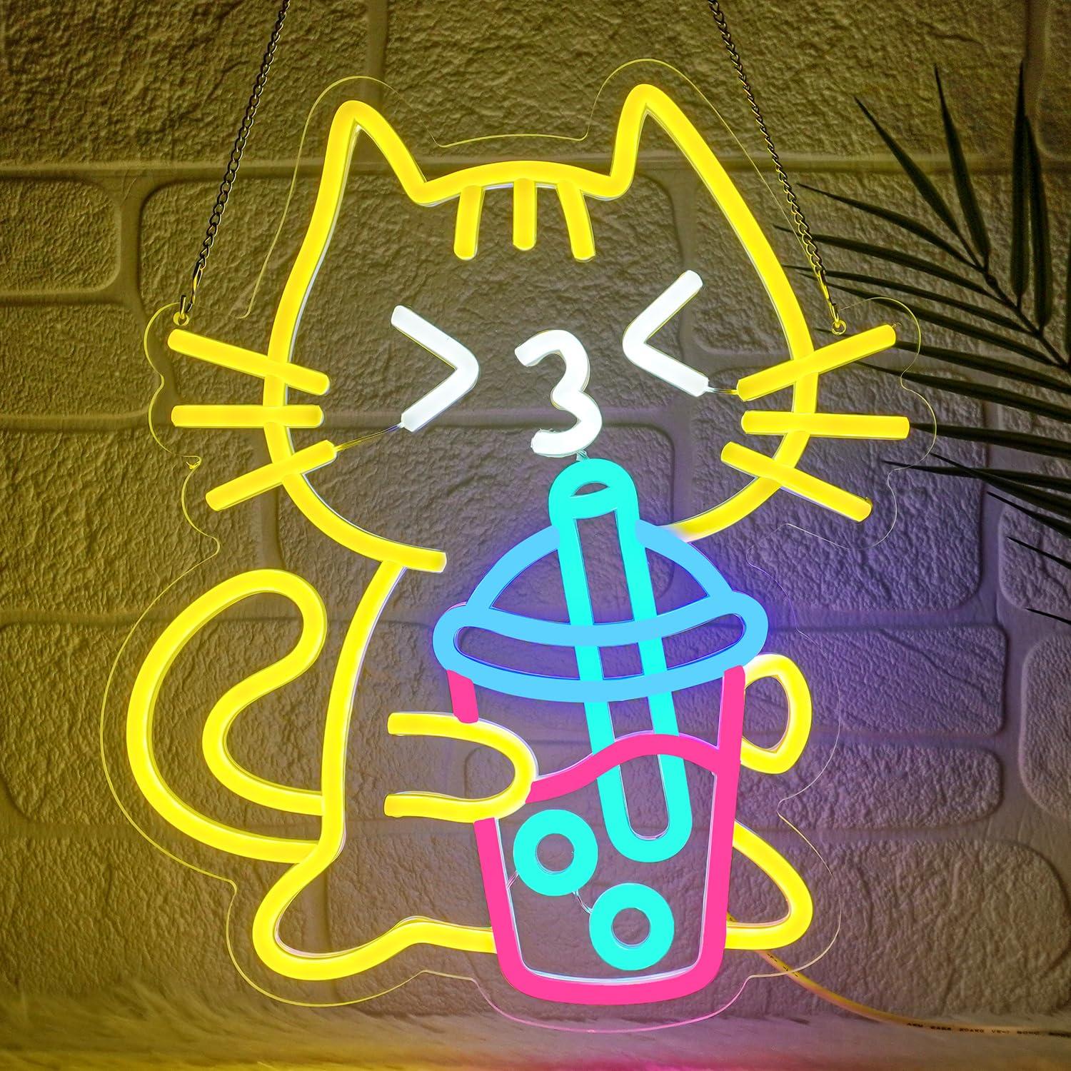 Cat Boba Tea Neon Sign Cute An - đánh giá và giá Coffee Tea Boba