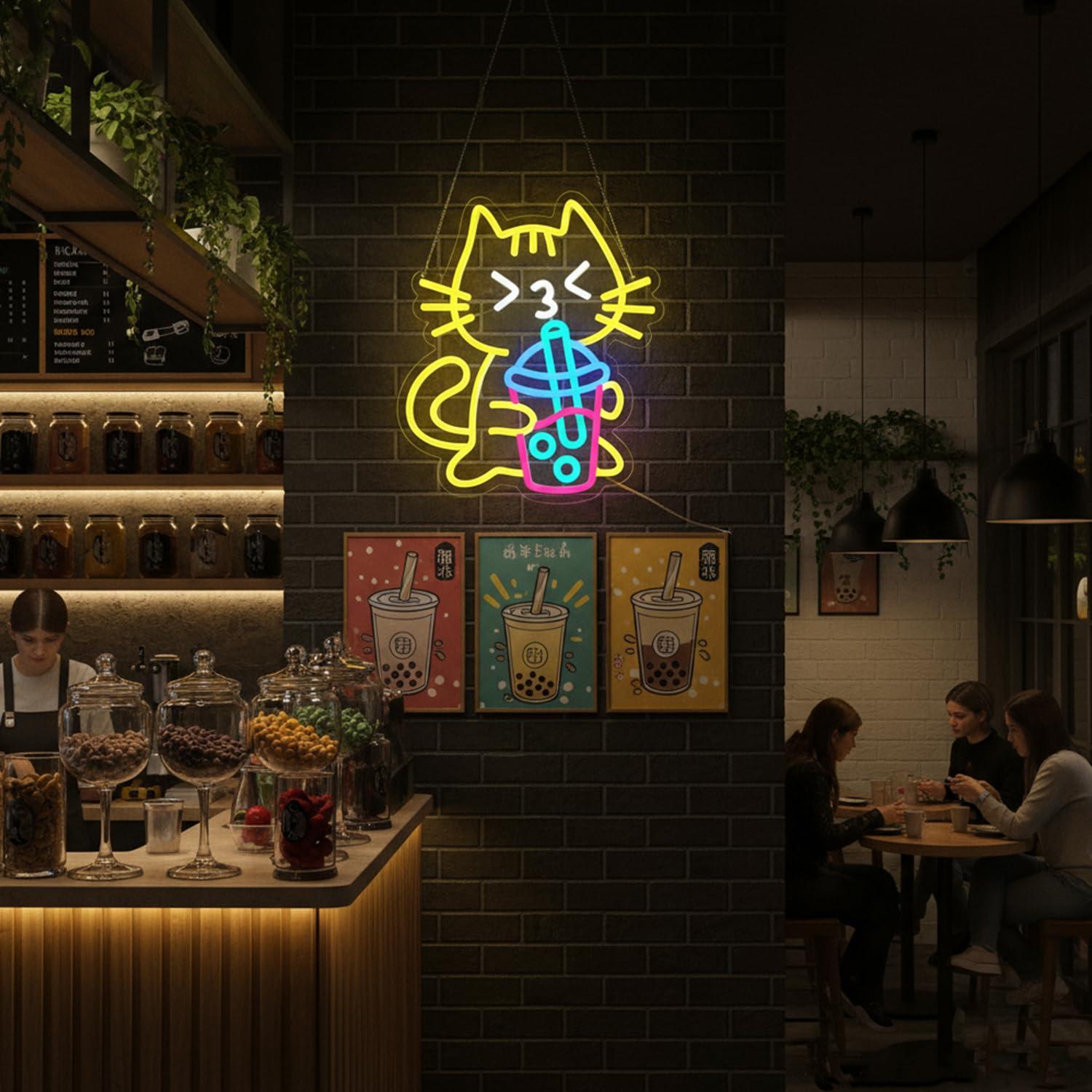 Cat Boba Tea Neon Sign Cute An - đánh giá và giá Coffee Tea Boba