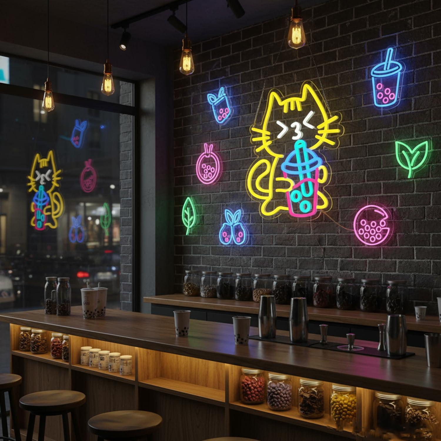Cat Boba Tea Neon Sign Cute An - đánh giá và giá Coffee Tea Boba