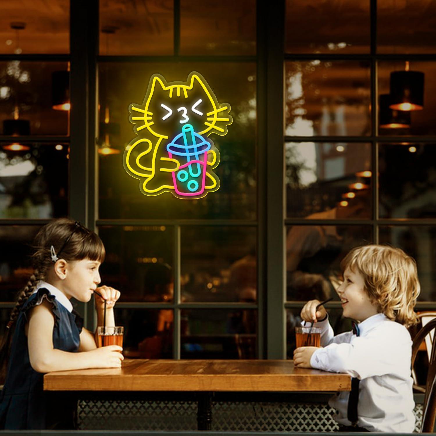 Cat Boba Tea Neon Sign Cute An - đánh giá và giá Coffee Tea Boba