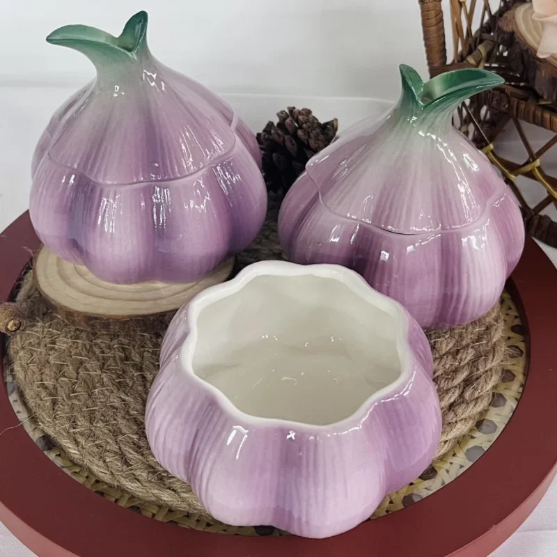 Purple Garlic Ceramic Storage  - đánh giá và giá Tea Coffee Sugar Container