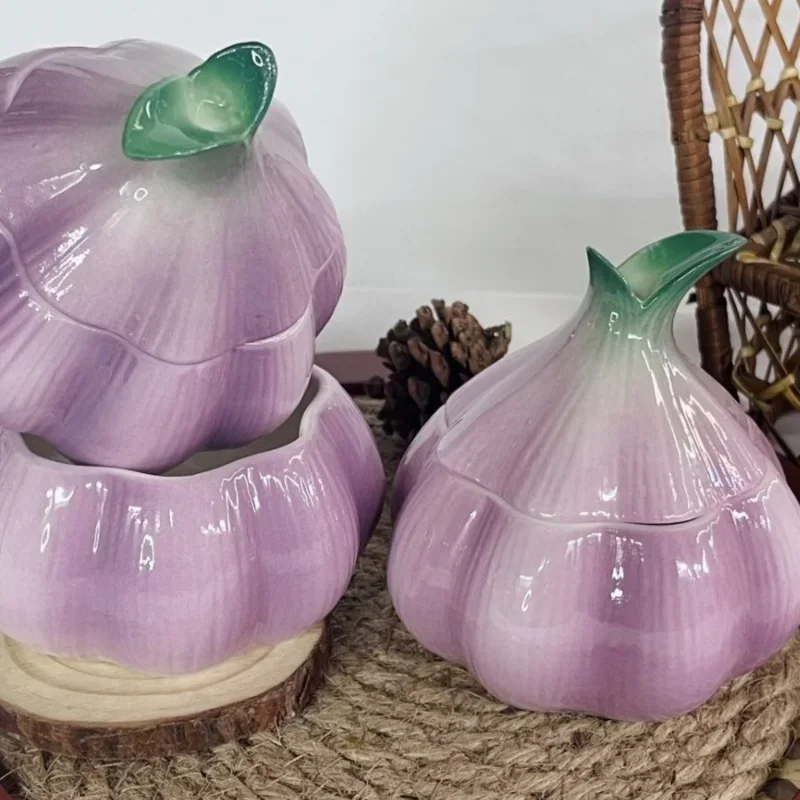 Purple Garlic Ceramic Storage  - đánh giá và giá Tea Coffee Sugar Container